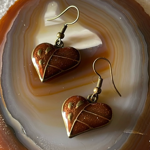 Vtg Football Heart Drop Earrings - Picture 1 of 1